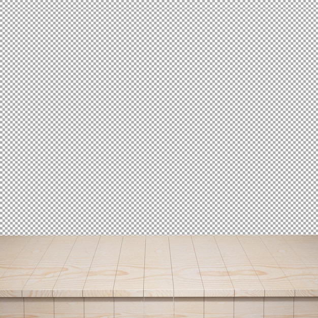 Drewniany stół pierwszoplanowy drewniany blat widok z przodu renderowania 3d na białym tle