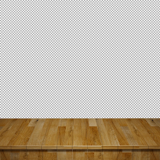 PSD drewniany stół pierwszoplanowy drewniany blat widok z przodu renderowania 3d na białym tle