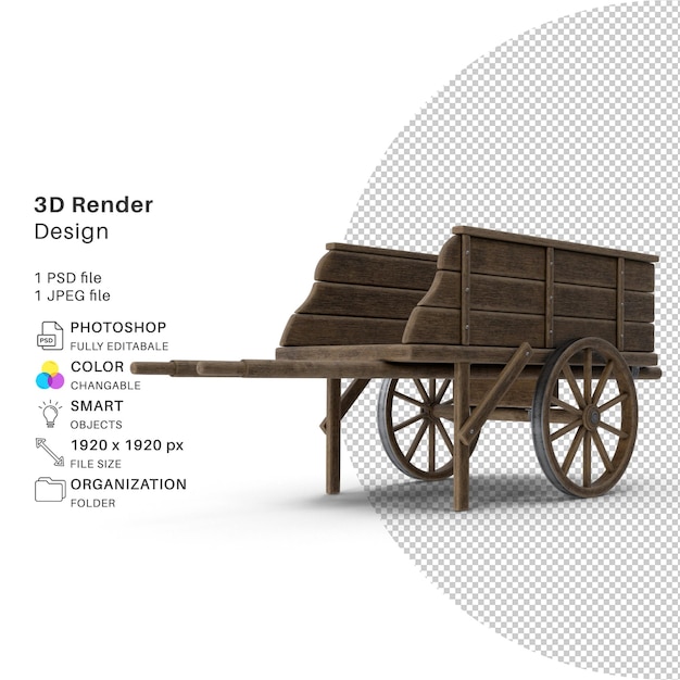 PSD drewniany wózek modelowanie 3d plik psd realistyczny wózek