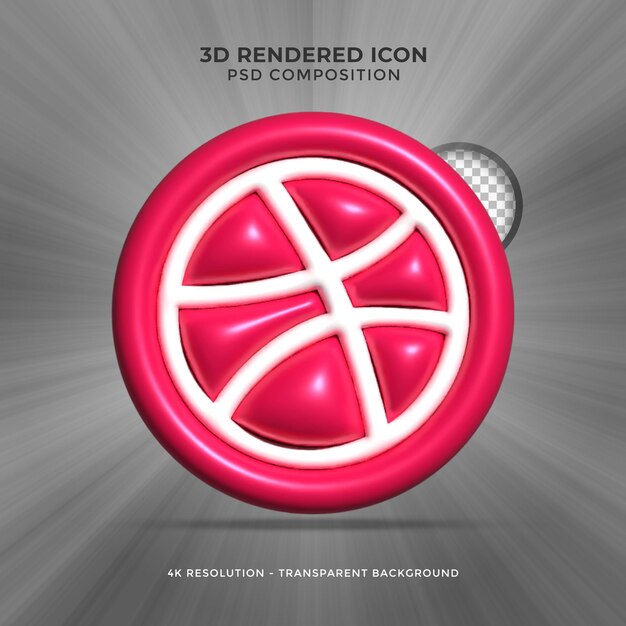 Dribbble 3d rendering social media красочная глянцевая иконка для композиции