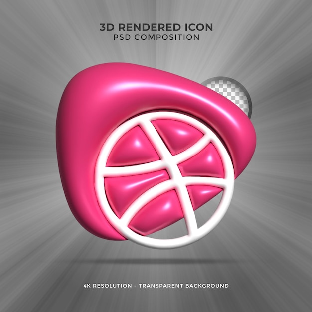 Dribbble 3d rendering social media kleurrijk glanzend pictogram voor compositie