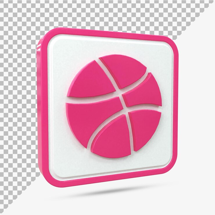 PSD dribbble 3d значок социальных сетей красочная глянцевая 3d концепция иконки 3d рендеринг для композиции