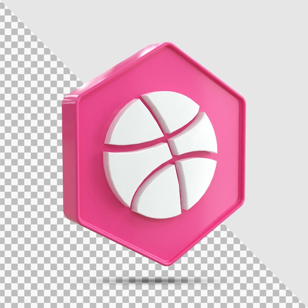 Dribbble 3d Social Media icon Colorful glossy 3d icon concept 3d rendering for composition