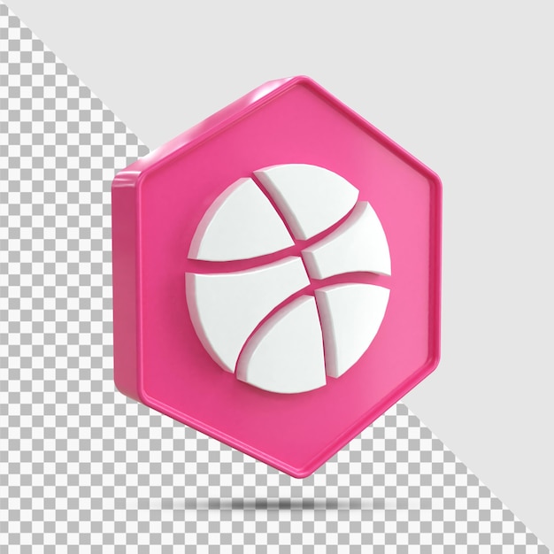 Dribbble 3d Social Media Icon Kolorowa Błyszcząca Ikona 3d Koncepcja Renderowania 3d Dla Kompozycji