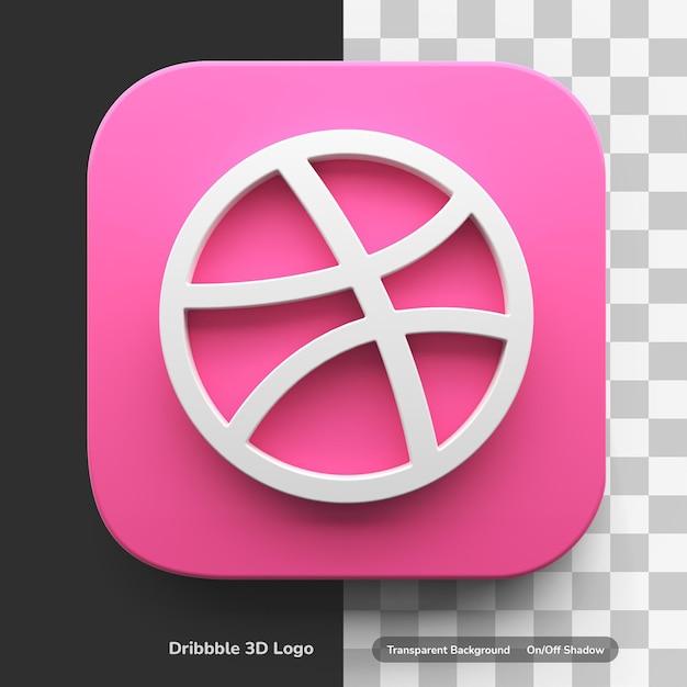 Dribbble apps logo 3d nell'elemento quadrato arrotondato dell'icona di design di stile isolato