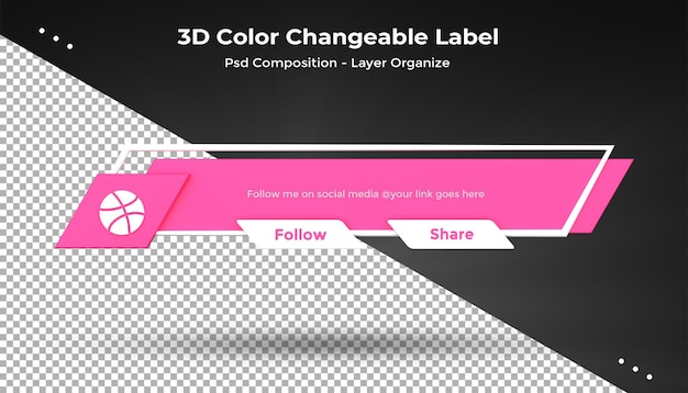 PSD dribbble connect us в социальных сетях нижняя треть значка рендеринга 3d-дизайна