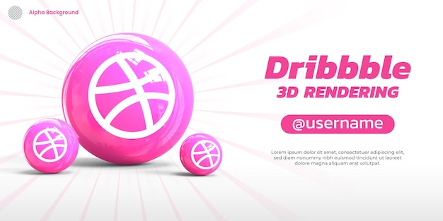 Dribbble знак 3d рендеринг абстрактный темный реалистичный знаковый фон для шаблона социального баннера