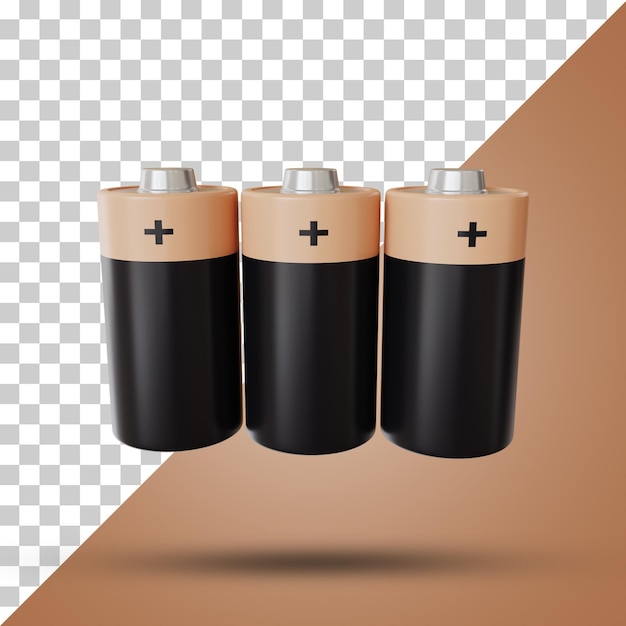 Drie batterijen 3D-rendering