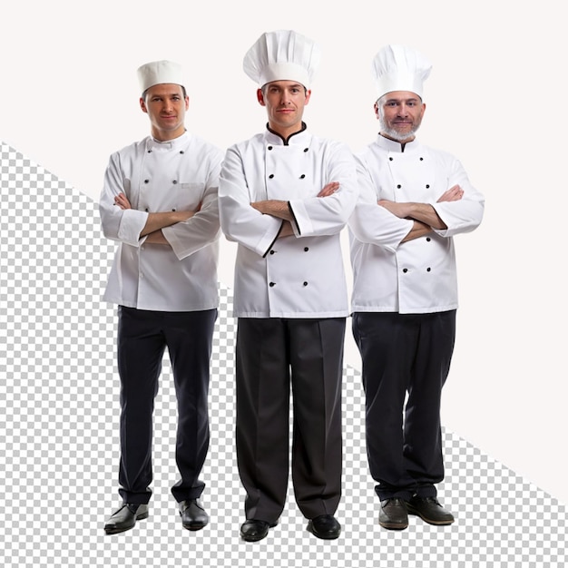 PSD drie chef-kok staan op een transparante achtergrond