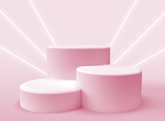 Drie-dimensionale podiums voor productpresentatie met lichtstralen