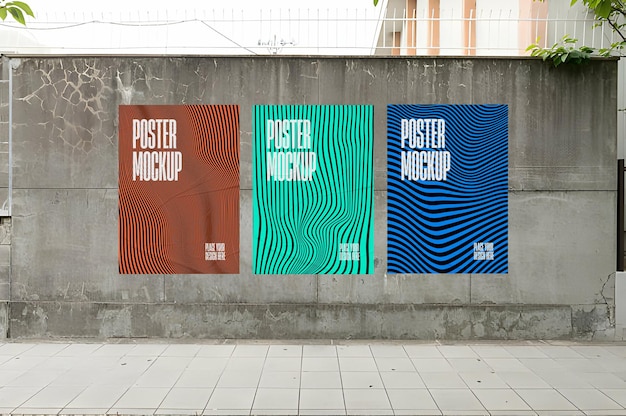 PSD drie gelijmde posters mockup psd.