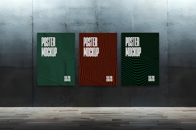 PSD drie gelijmde posters mockup psd