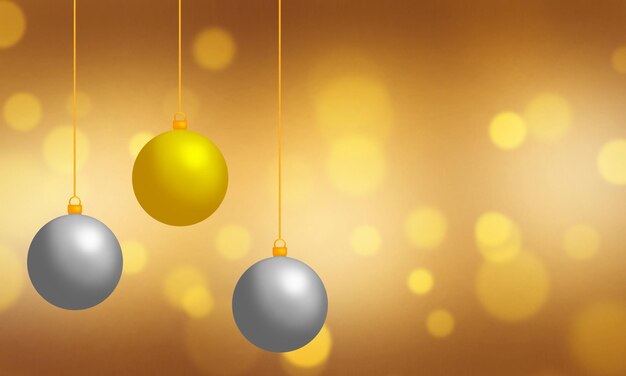 PSD drie kerstballen hangen aan een gele intreepupil achtergrond met verlichting