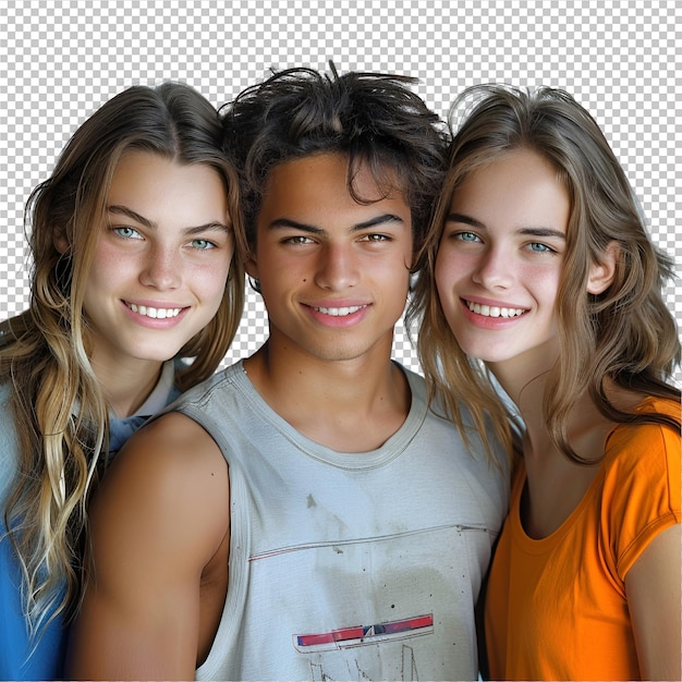 PSD drie mensen poseren voor een foto met een van hen die een shirt draagt met de tekst 