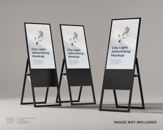 PSD drie opvouwbare staande reclameweergave mockup