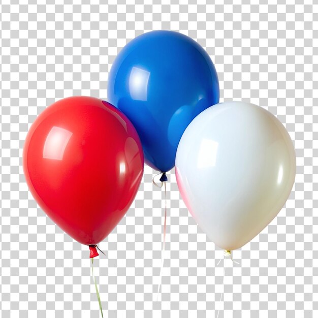 PSD drie patriottische ballonnen in rode, witte en blauwe kleuren op een doorzichtige achtergrond