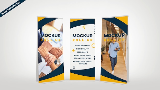 PSD drie roll-up mockup-sjabloon