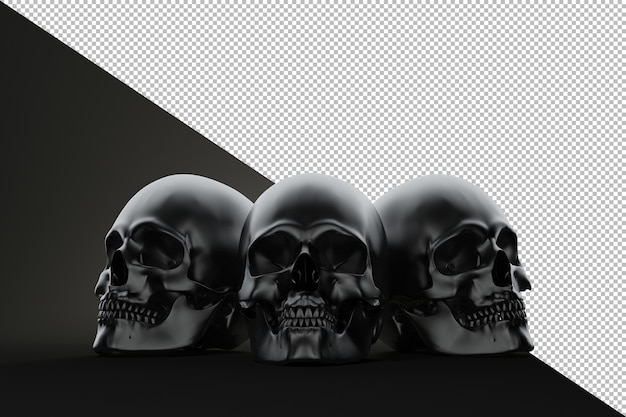 Drie schedel op het blok Stilleven maken op zwarte achtergrond