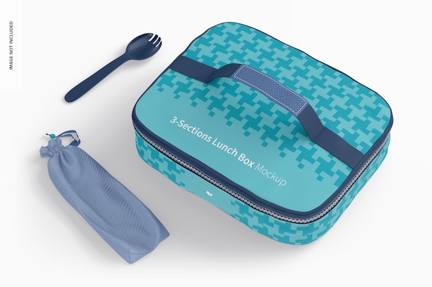 Drie secties lunchbox mockup, bovenaanzicht