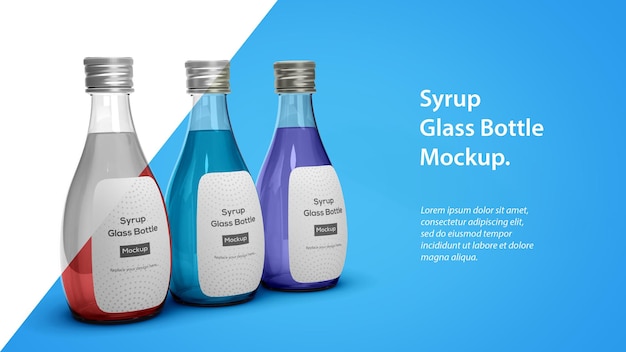 Drie siroopdrank glazen fles line-up mockup