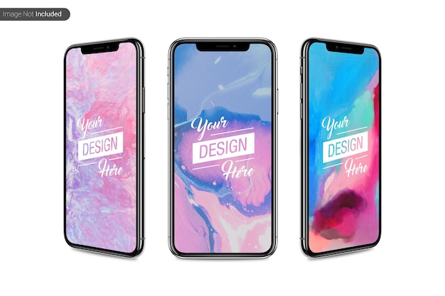 PSD drie smartphones scherm mockup