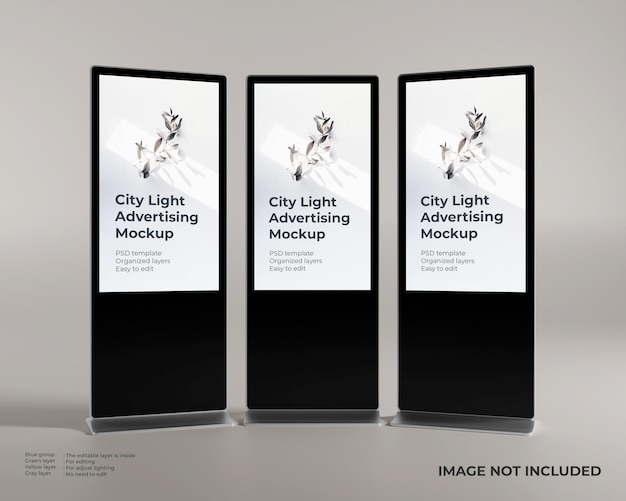 PSD drie stadslichtreclame mockup