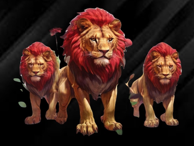 PSD drie sterke leeuwen op zwarte achtergrond