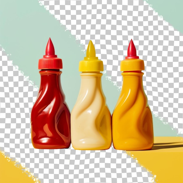 PSD drie verschillende gekleurde specerijen met een die ketchup zegt