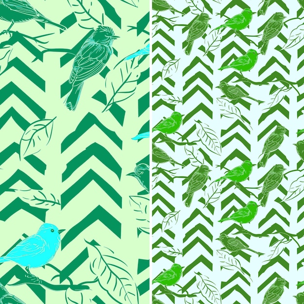 PSD drie vogels op een groene en witte achtergrond