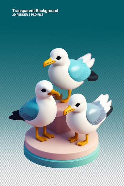 Drie vogels staan op een ronde taart met een van hen heeft een blauwe achtergrond