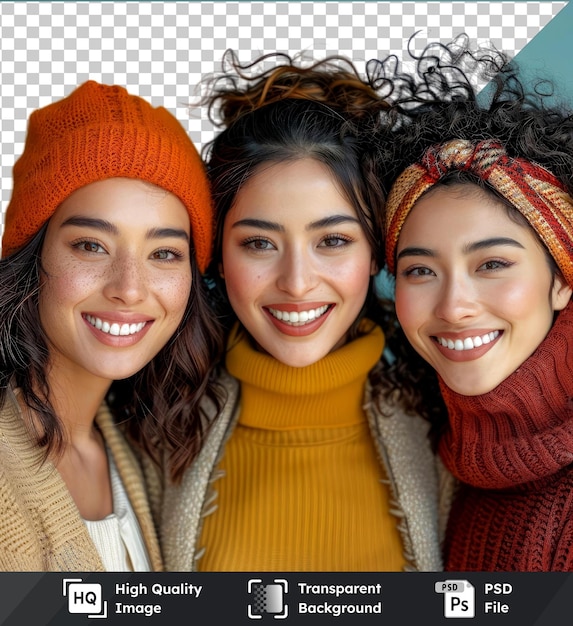 PSD drie vrouwen glimlachen en poseren voor een foto