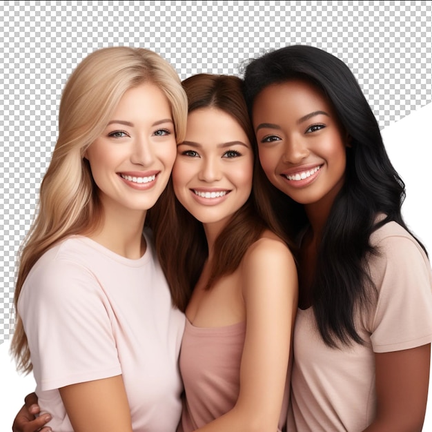 PSD drie vrouwen poseren voor een foto met een die zegt drie