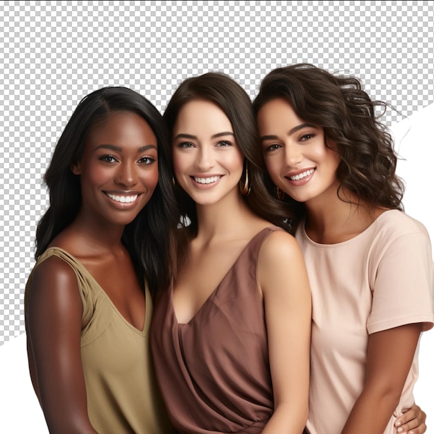 PSD drie vrouwen poseren voor een foto met een van hen heeft een witte achtergrond met een witte agtergrond
