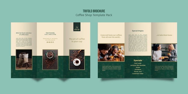 PSD driebladige brochure koffie winkel sjabloon