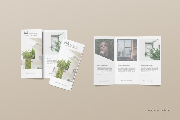 Driebladige brochure mockup-ontwerp op bovenaanzicht