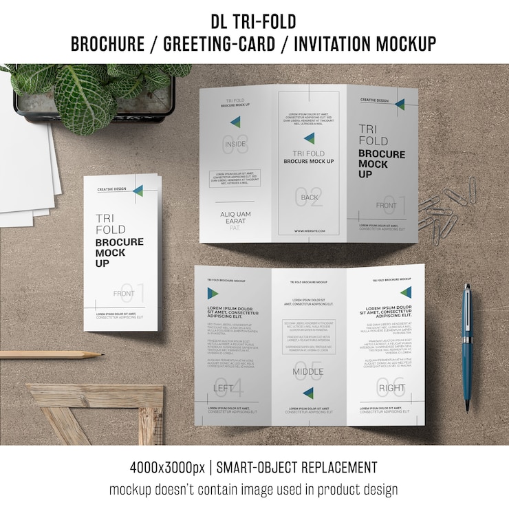 PSD driebladige brochure of uitnodiging mockup stilleven concept