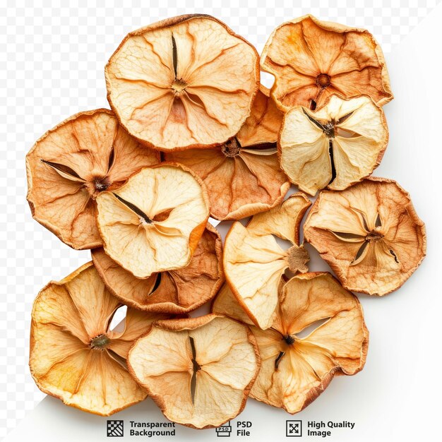 PSD dried apple slices on white isolated background