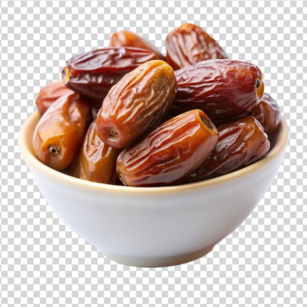 PSD dried dates in white bowl isolated on white background