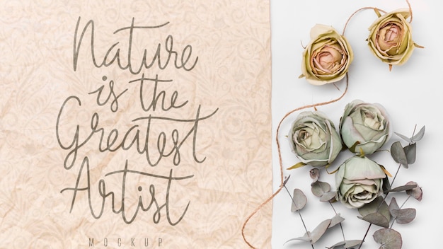 PSD dried flowers next to message mockup