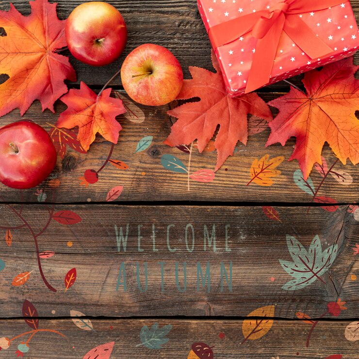 PSD dried leaves with gifts for thanksgiving day
