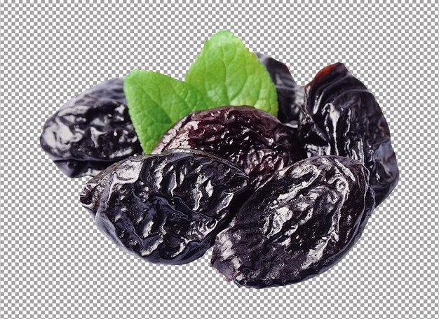 Dried prunes on a white background