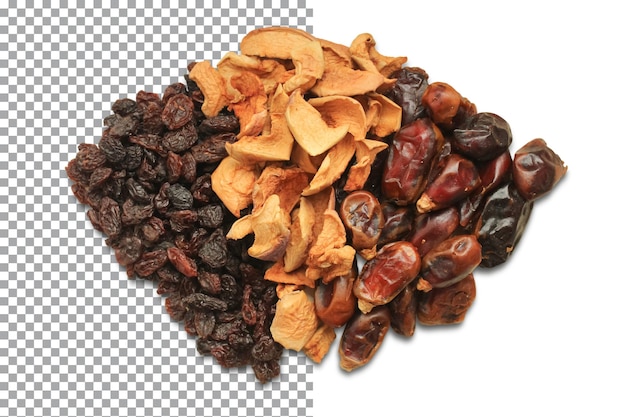 PSD dried raisins, apples, dates. psd transparent layer.