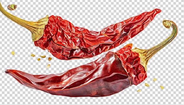 Dried red Hot Chili Peppers Isolated Transparent Background