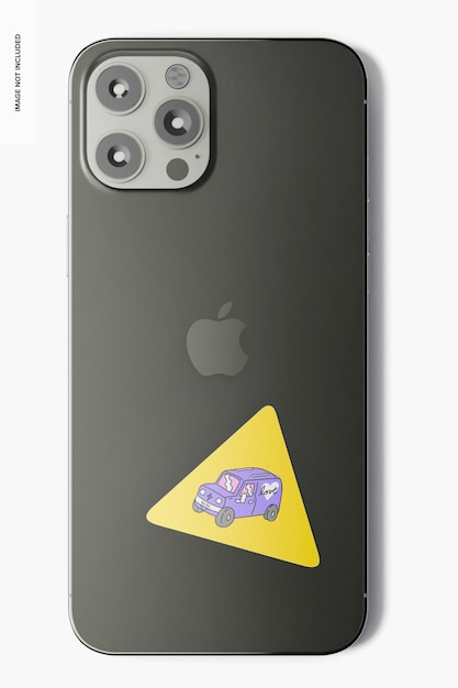 Driehoekige sticker op iphone-mockup, bovenaanzicht