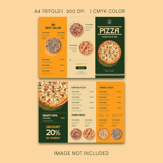 PSD drievoudige brochure over het pizza-menu