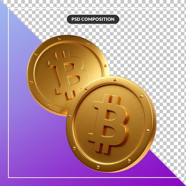 Drijvende bitcoin cryptocurrency gouden munten 3d illustratie