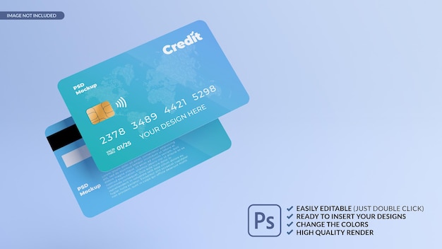 Drijvende creditcard ontwerp mockup 3D-rendering