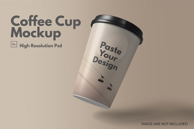 Drijvende koffiekop mockup met deksels