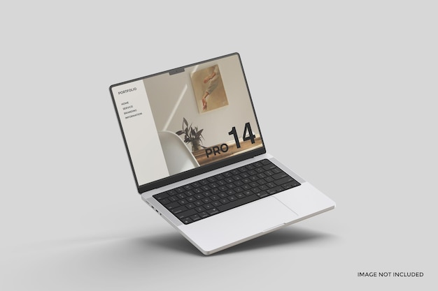 Drijvende laptop 14 inch scherm mockup