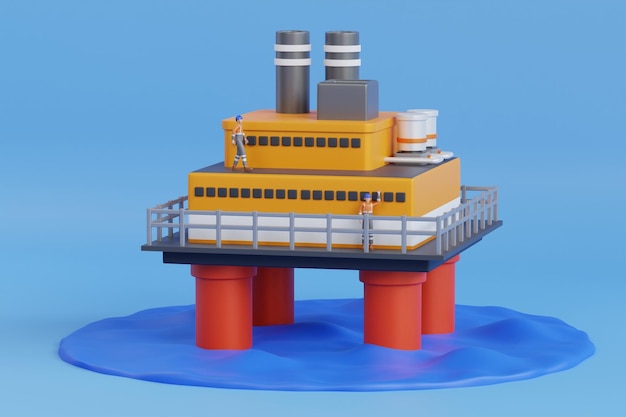 Бурение нефтяной платформы на морской платформе, нефтедобывающая морская платформа в океане